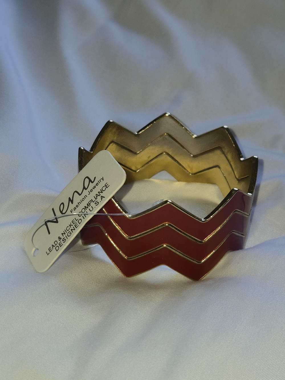 Nena - Red Zigzag Cuff Bracelets, 3pc.